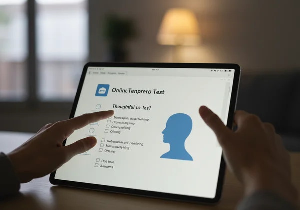 Person taking an online temperament test for self-discovery