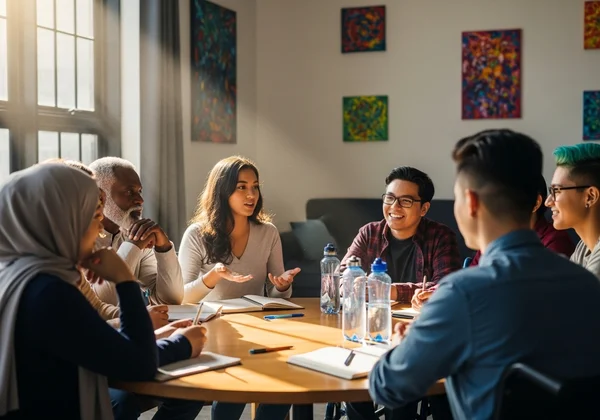 Diverse community in supportive discussion