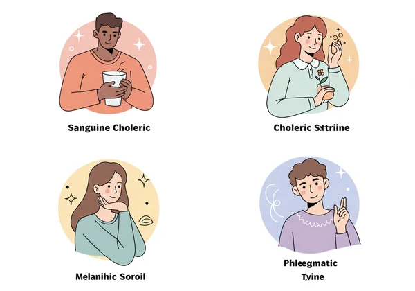Illustrations representing the four classical temperaments types.