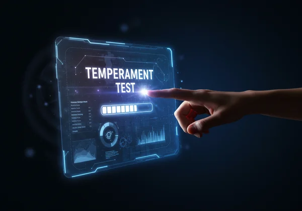 A person interacting with a digital temperament test interface.