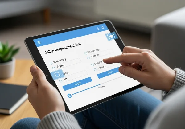 Person taking a secure, reliable online temperament test